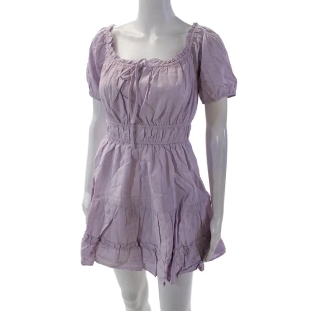 Lost + Wander Womens Short Sleeve Off Shoulder Mini Swing Dress Lilac Size XS